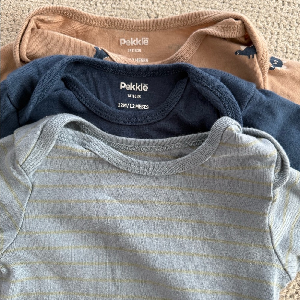 Pack of 3 Long Sleeve Baby Bodysuits - Blue, Gray, and Tan - Picture 2 of 5